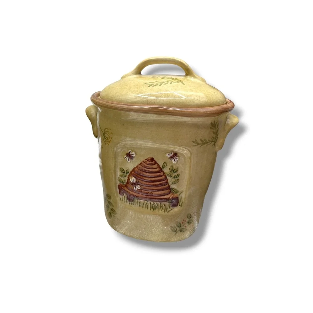 Vintage‎ Cheri Bloom 222 Fifth 3 Piece Canister Set Yellow Ceramic Farmhouse
